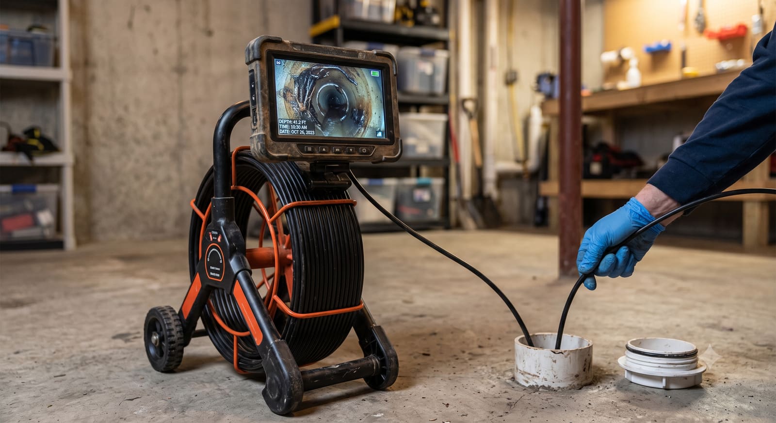 Sewer scope camera used to inspect a home's underground drain line